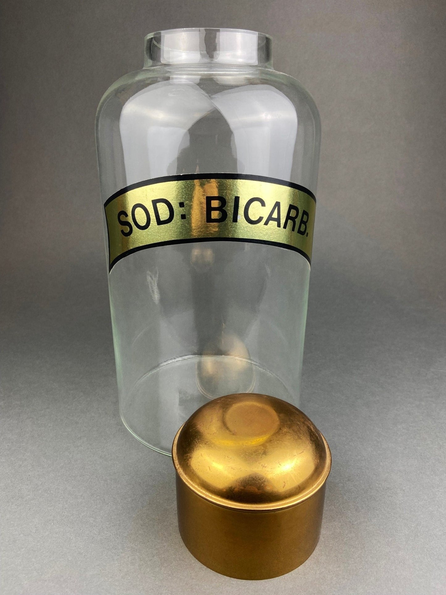 Vintage, Extra Large Apothecary Bottles. Italian, Boric Acid & Sodium Bicarbonate Jars with Brass Caps. Set of Two Apothecary Jars. - I Bought a Yard Sale