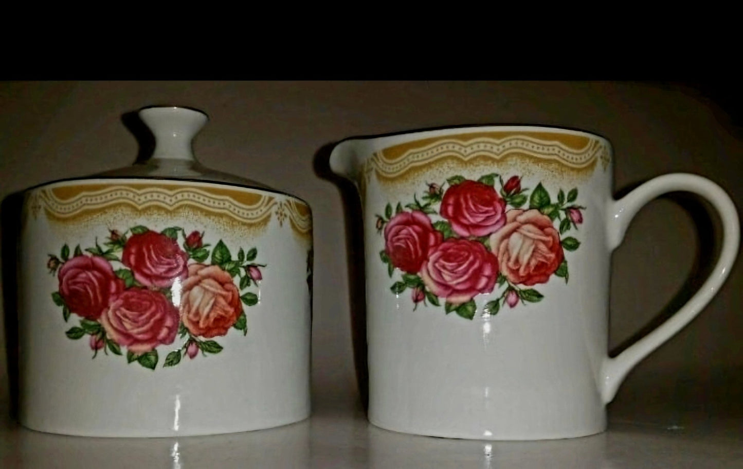 Vintage Farberware China Sydney Roses Sugar Bowl and Creamer Set - Good Condition - I Bought a Yard Sale