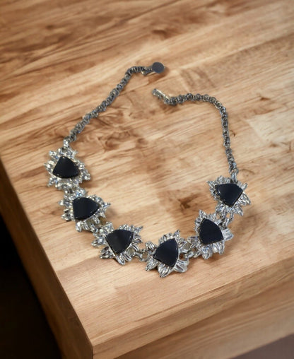 Vintage Fashion Jewelry Ɓlack and Silver tone Choker Necklace 15.5" long - I Bought a Yard Sale