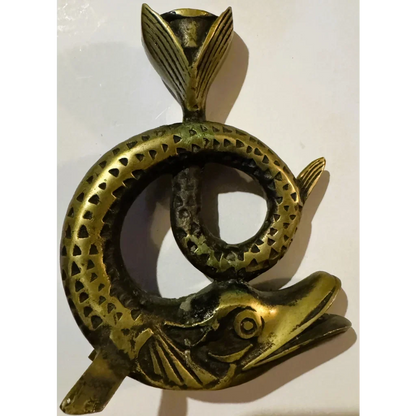 Vintage Bronze Fish Candlestick 🐟 Coiled Figural Candle Holder with Aged Verdigris Patina