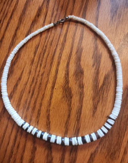 Vintage Hawaiian White & Black Puka Shell Choker 17 inches - I Bought a Yard Sale
