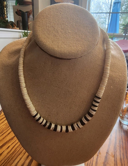 Vintage Hawaiian White & Black Puka Shell Choker 17 inches - I Bought a Yard Sale