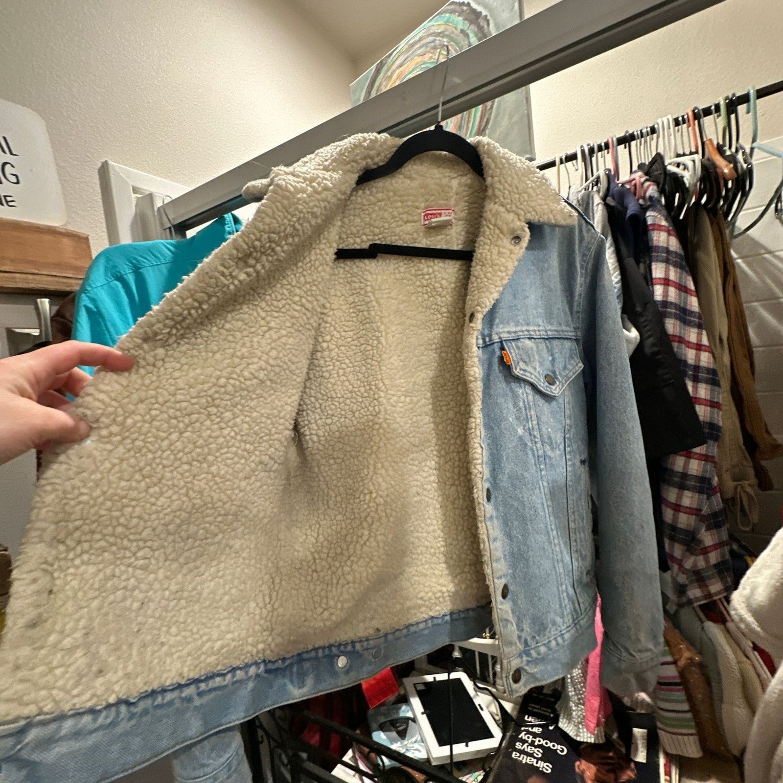 Vintage Levi's Sherpa Lined Denim Trucker Jacket - Light Wash Orange Tab - I Bought a Yard Sale