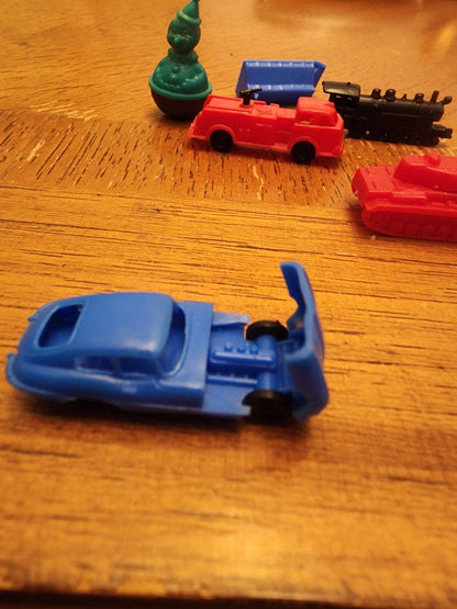 Vintage Miniature plastic toys jaguar, firetruck, train, tank & Roly Poly Clown - I Bought a Yard Sale