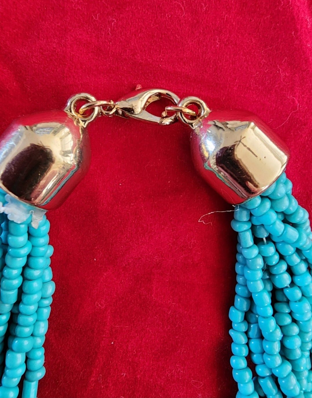 Vintage Multi - Strand Beaded Necklace Turquoise and gold tone Beads - I Bought a Yard Sale