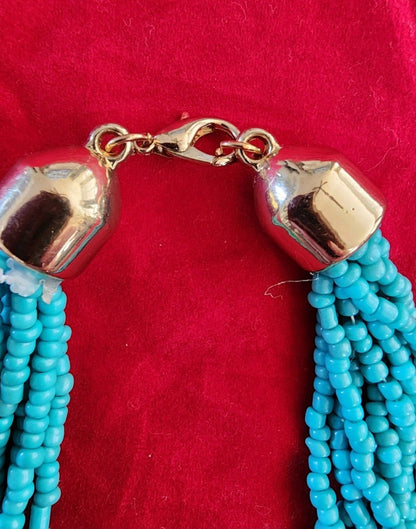 Vintage Multi - Strand Beaded Necklace Turquoise and gold tone Beads - I Bought a Yard Sale