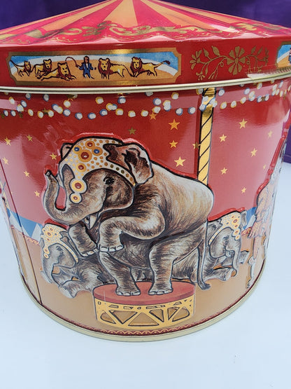 Vintage Poul Friis Big Top Circus Empty Cookie Tin Featuring Elephants, Horses, Monkeys & Lions - I Bought a Yard Sale
