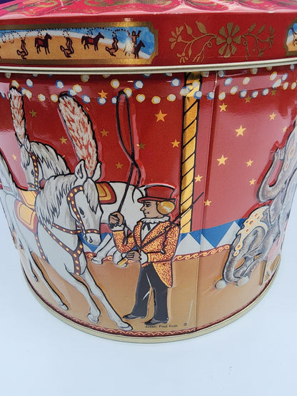 Vintage Poul Friis Big Top Circus Empty Cookie Tin Featuring Elephants, Horses, Monkeys & Lions - I Bought a Yard Sale