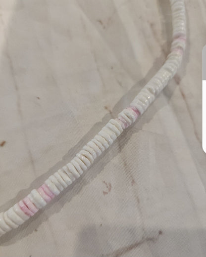 Vintage Puka shell necklace brings the island vibes! Features white and pink shells on a 17" strand - I Bought a Yard Sale