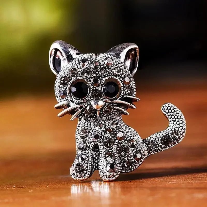 Vintage Rhinestone Cat Brooch Pin Silver Jewelry Accessories - I Bought a Yard Sale
