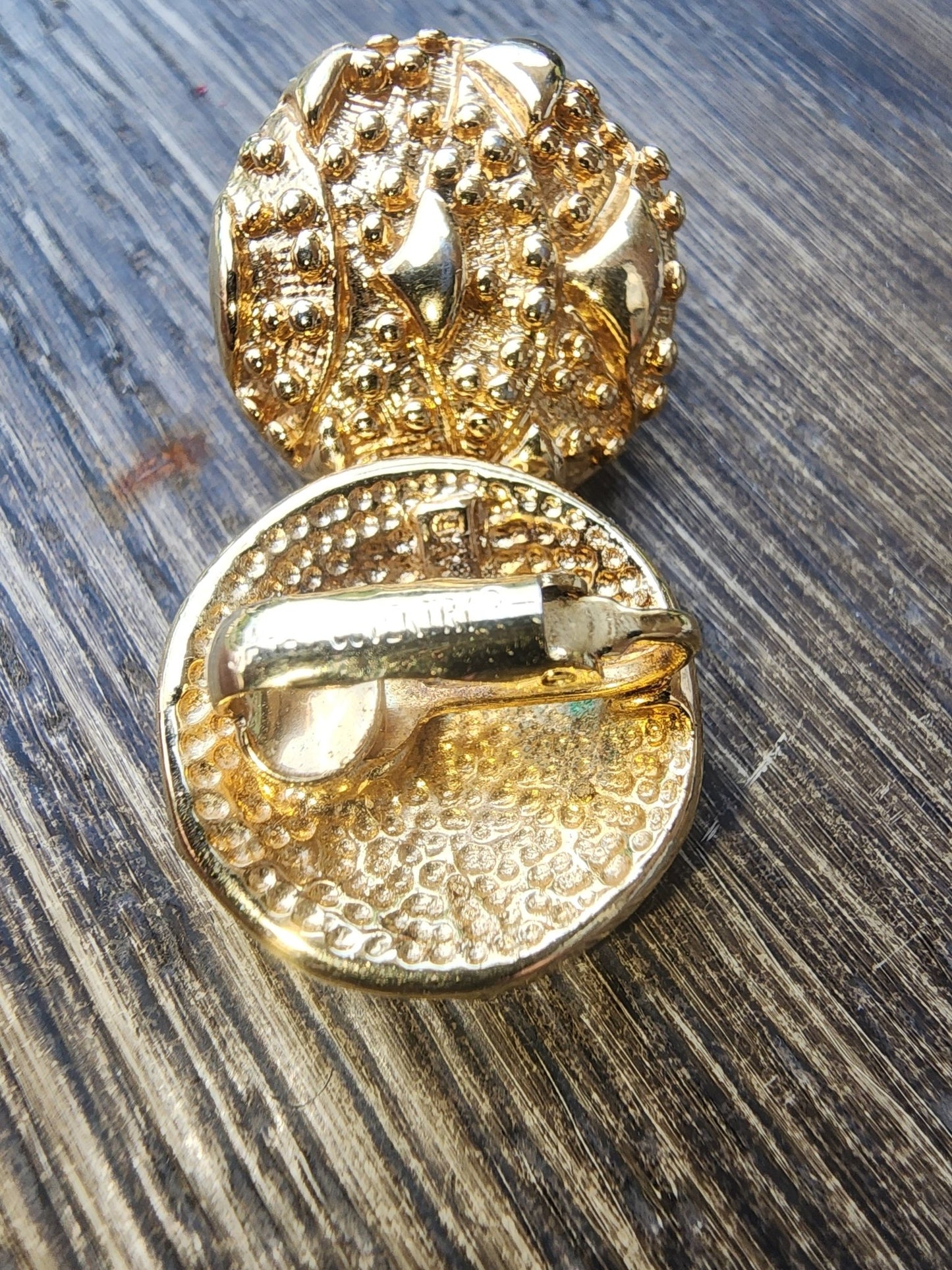 Vintage Sarah Coventry Gold Tone Textured Clip - On Earrings. Button style with a unique nugget texture. Excellent condition." - I Bought a Yard Sale
