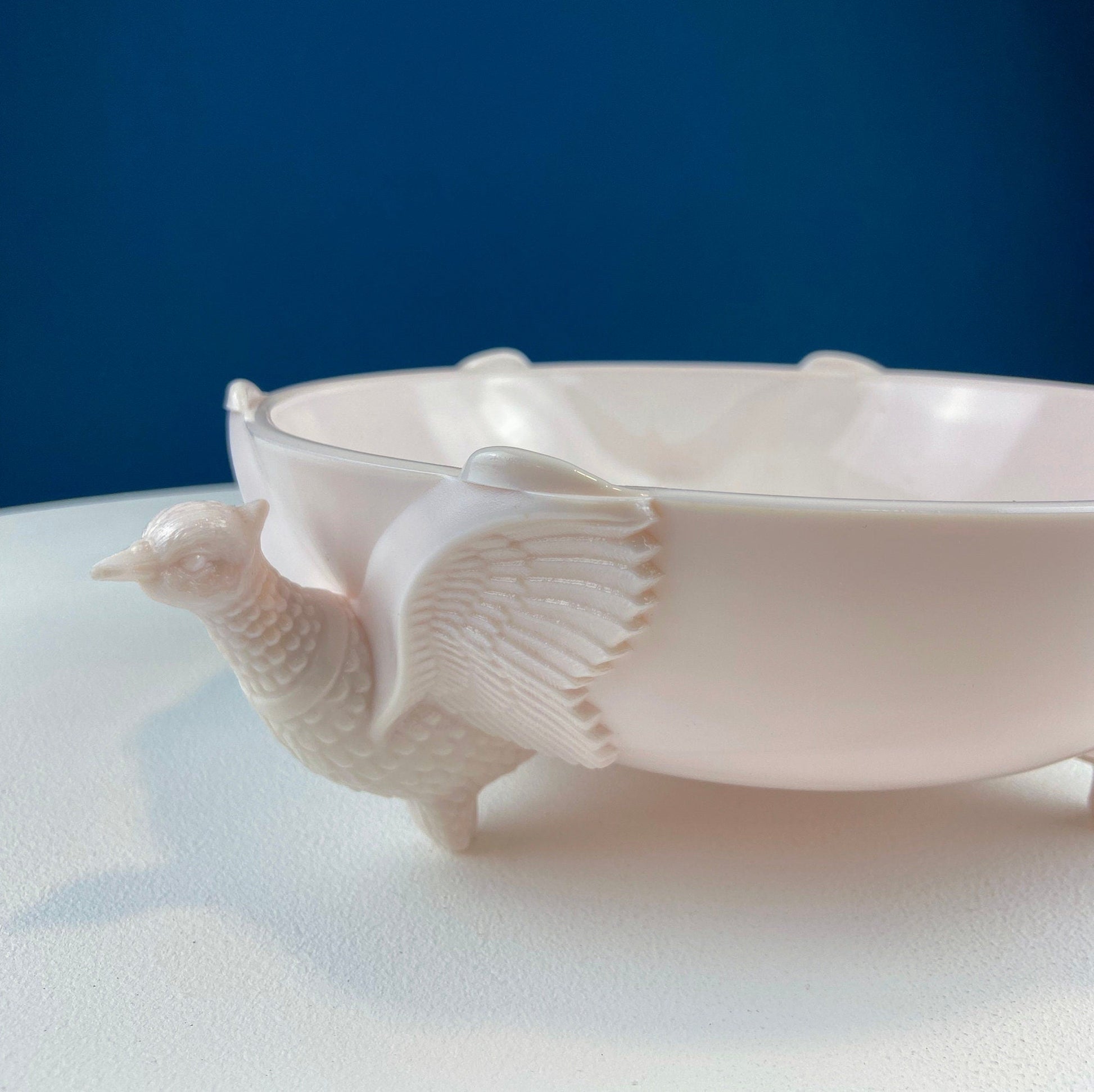 Vintage Shell Pink Jeanette Milk Glass Divided Serving Platter. Stunning 3 - d Feather Motif. 6 Section Bowl. Appetizers Condiments Fruit. - I Bought a Yard Sale