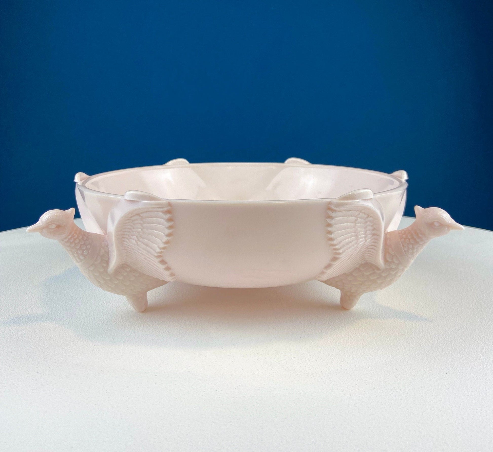 Vintage Shell Pink Jeanette Milk Glass Divided Serving Platter. Stunning 3 - d Feather Motif. 6 Section Bowl. Appetizers Condiments Fruit. - I Bought a Yard Sale