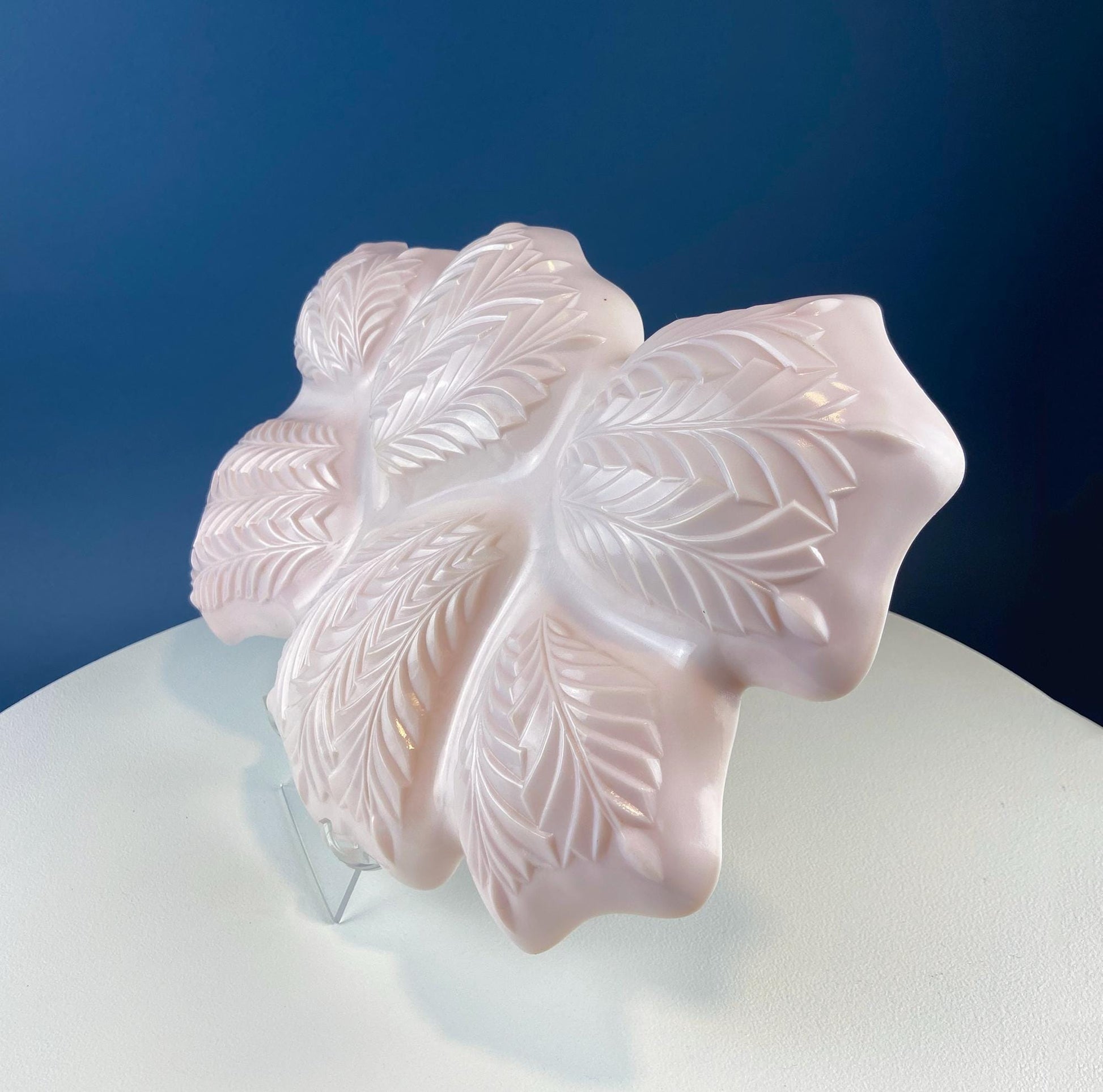 Vintage Shell Pink Jeanette Milk Glass Divided Serving Platter. Stunning 3 - d Feather Motif. 6 Section Bowl. Appetizers Condiments Fruit. - I Bought a Yard Sale