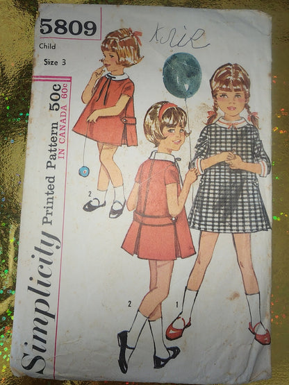 Vintage Simplicity 5809 child size 3 dress cut pattern - I Bought a Yard Sale