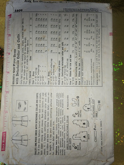 Vintage Simplicity 5809 child size 3 dress cut pattern - I Bought a Yard Sale