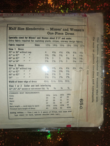 Vintage Simplicity Pattern 4235 16 1/2 half size slenderette measurement bust 37 waist 31 hip 41 cut pattern - I Bought a Yard Sale