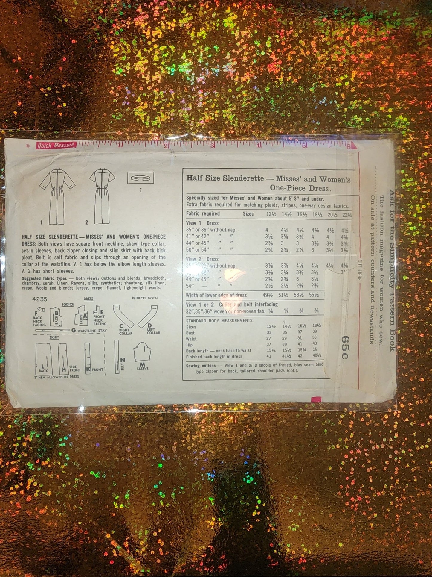 Vintage Simplicity Pattern 4235 16 1/2 half size slenderette measurement bust 37 waist 31 hip 41 cut pattern - I Bought a Yard Sale