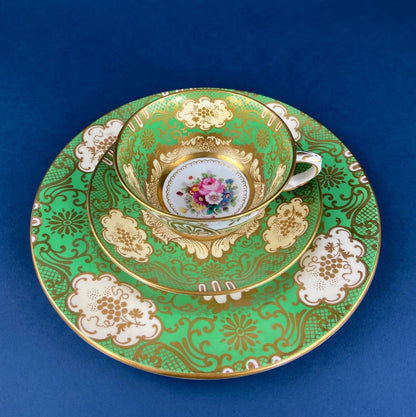 Vintage Staffordshire Tea Trio: Green, Gold, and Pink Porcelain Set - I Bought a Yard Sale