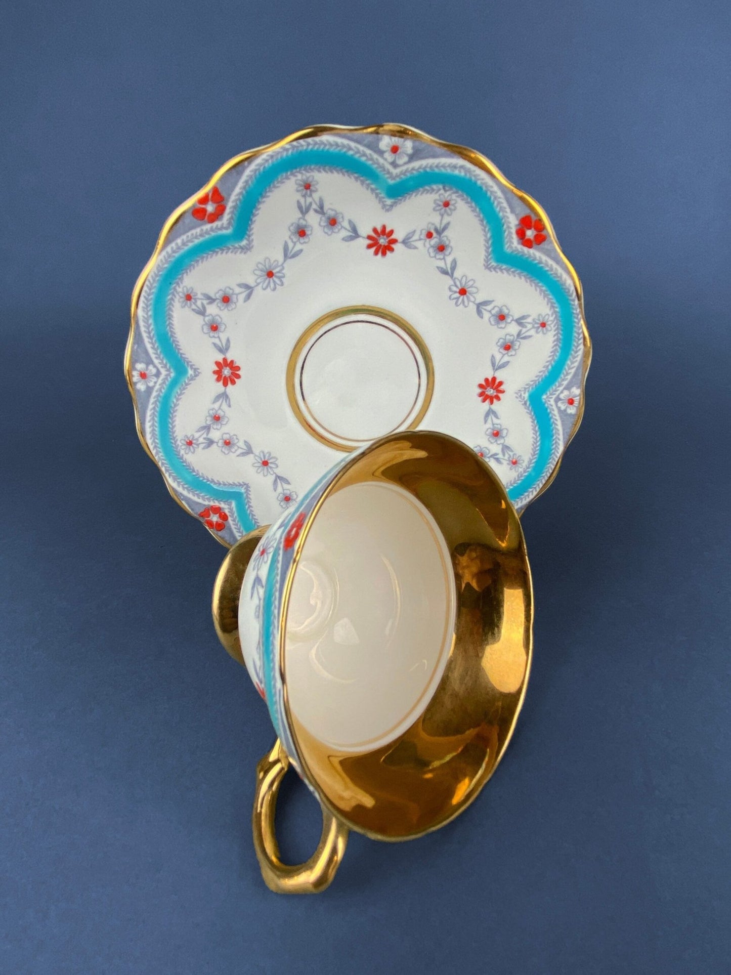 Vintage Tea Cup with Saucer. Royal Dover Fine Bone China. Floral Wreath Motif. Made in England. - I Bought a Yard Sale