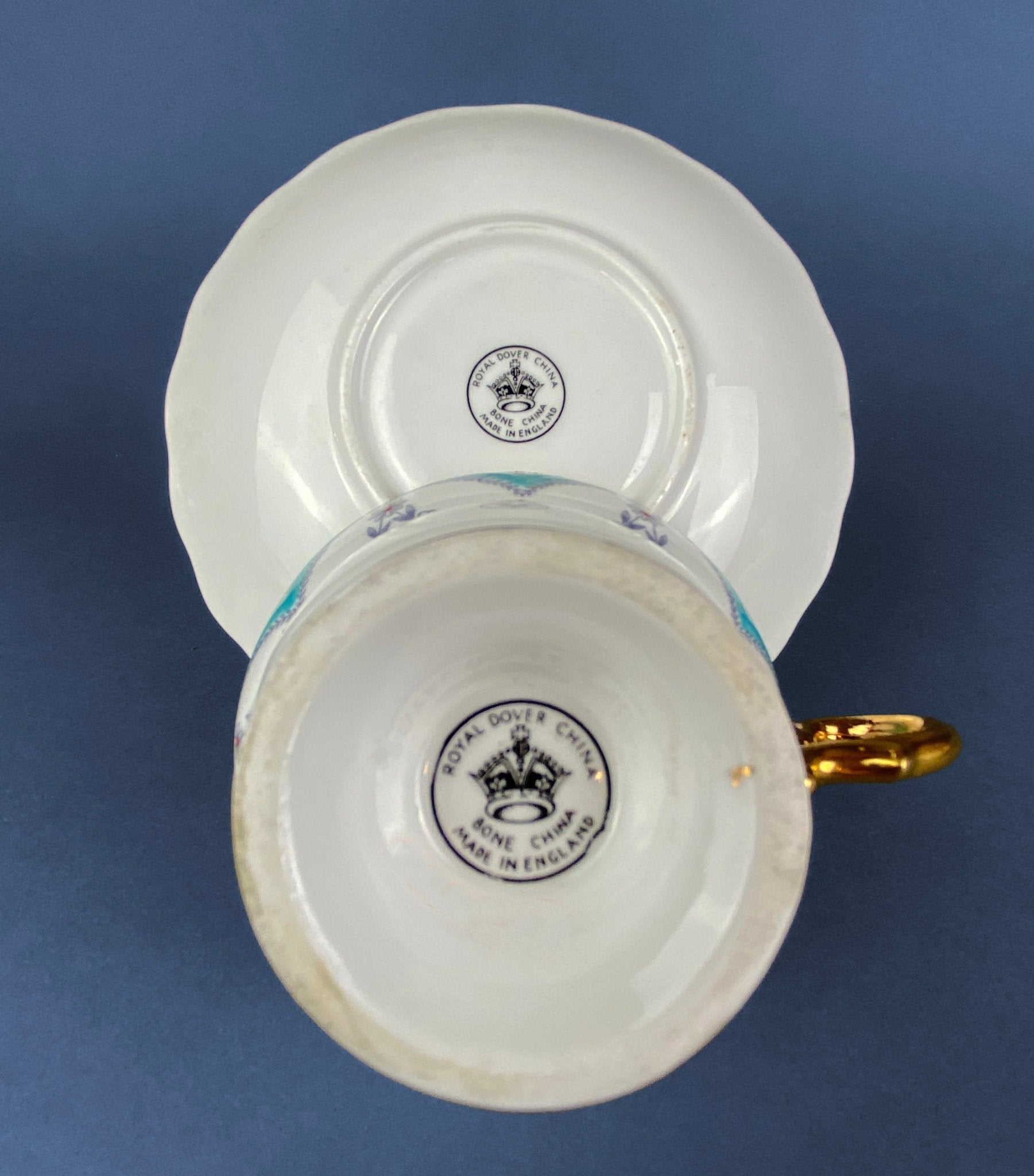 Vintage Tea Cup with Saucer. Royal Dover Fine Bone China. Floral Wreath Motif. Made in England. - I Bought a Yard Sale