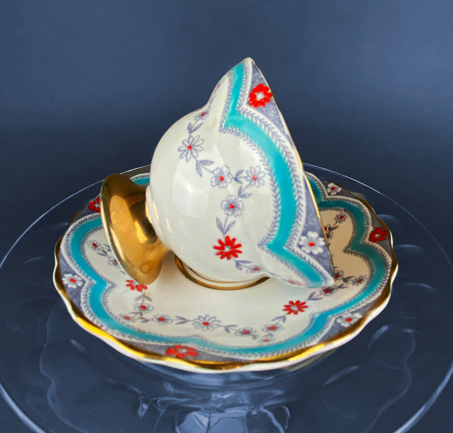 Vintage Tea Cup with Saucer. Royal Dover Fine Bone China. Floral Wreath Motif. Made in England. - I Bought a Yard Sale