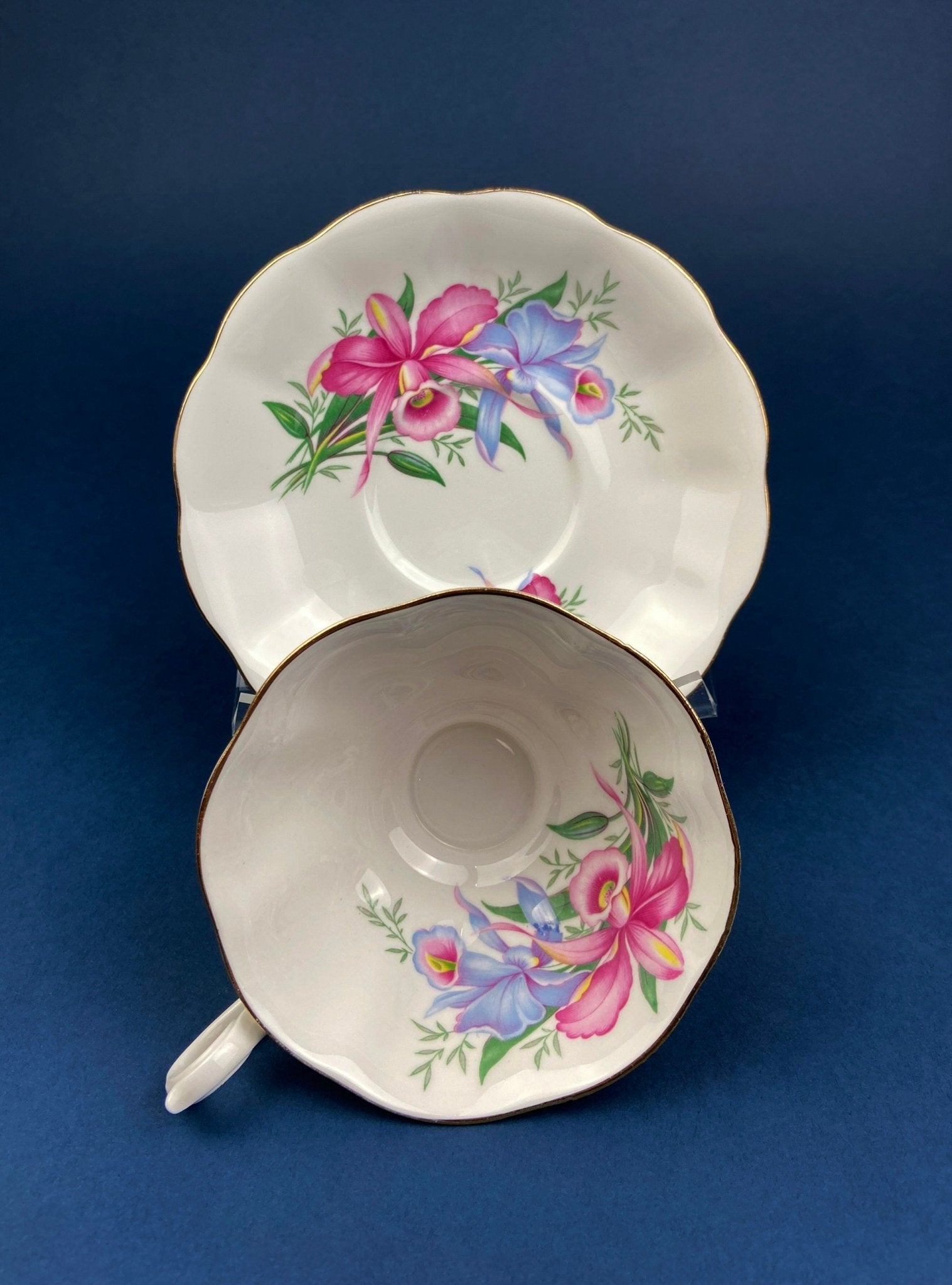 Vintage Tea/Coffee Cup and Saucer. Royal Albert Orchid Motif. Fine Bone China. Made in England. Collectibles. Replacements. - I Bought a Yard Sale