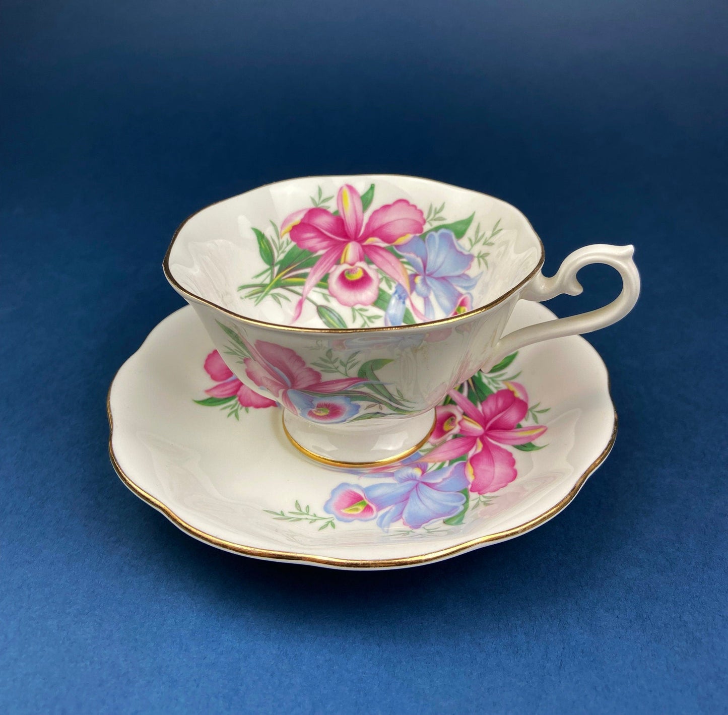 Vintage Tea/Coffee Cup and Saucer. Royal Albert Orchid Motif. Fine Bone China. Made in England. Collectibles. Replacements. - I Bought a Yard Sale