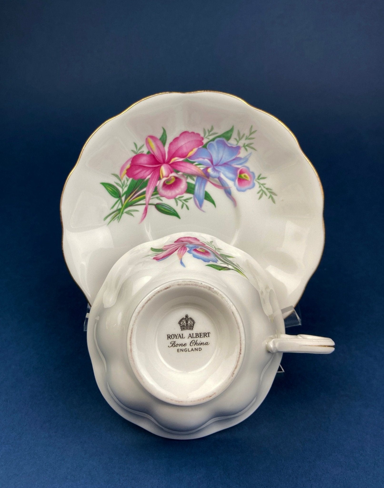 Vintage Tea/Coffee Cup and Saucer. Royal Albert Orchid Motif. Fine Bone China. Made in England. Collectibles. Replacements. - I Bought a Yard Sale