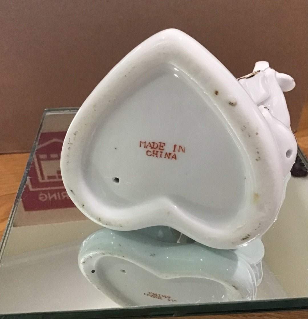 Vintage Victorian 2 sets of Porcelain Elephants on heart base with rose accents - I Bought a Yard Sale