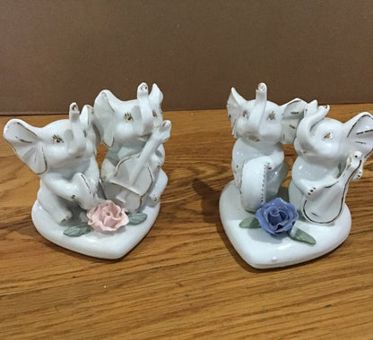 Vintage Victorian 2 sets of Porcelain Elephants on heart base with rose accents - I Bought a Yard Sale