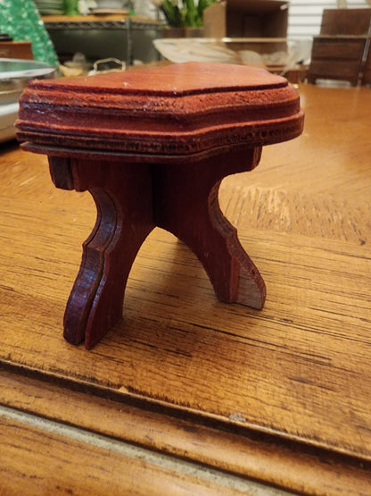 Vintage Wooden Side Table & metal tea pot wine glasses and more for dollhouse - I Bought a Yard Sale