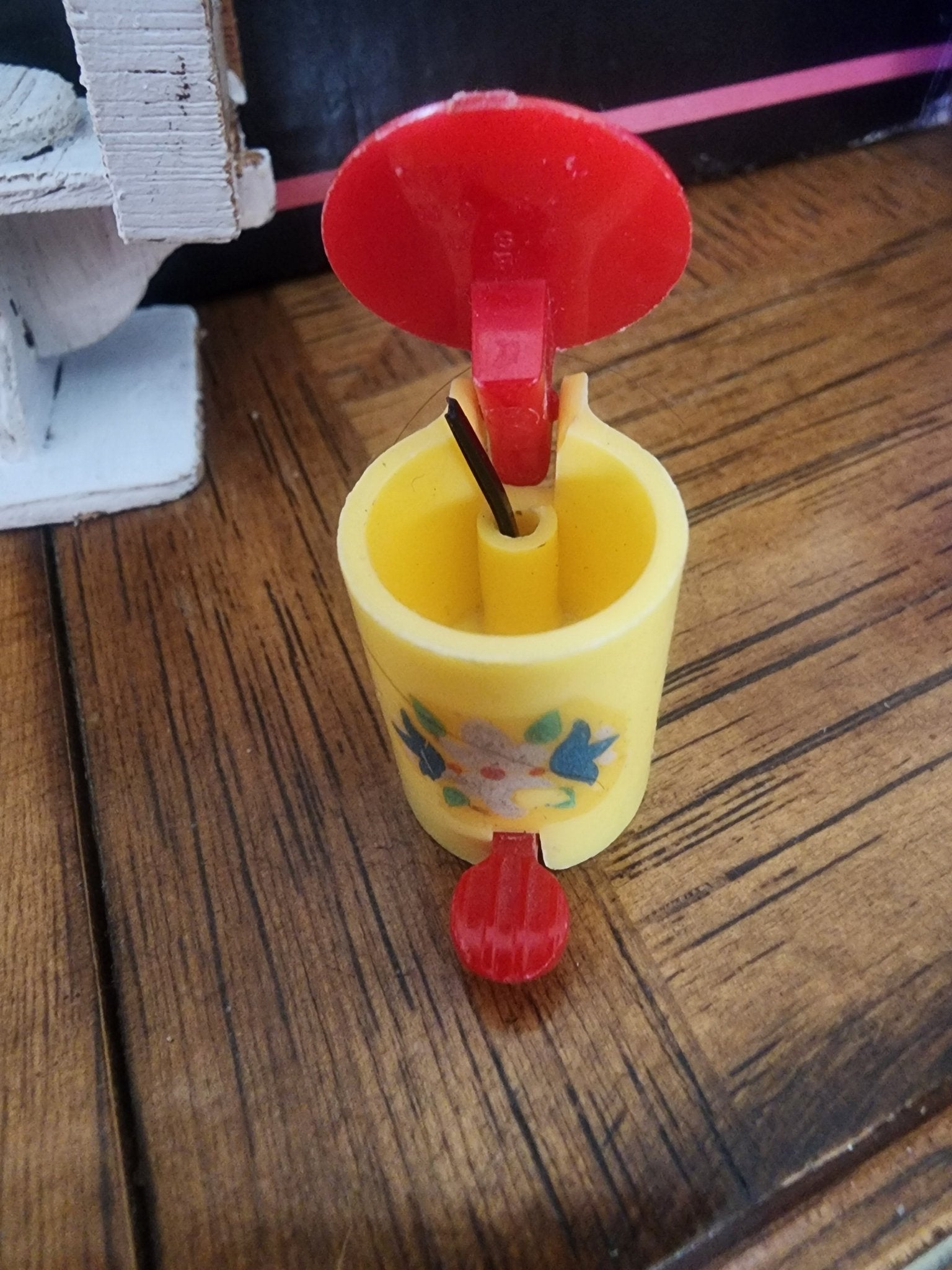 Vintage Wooden toilet and plastic trashcan for Dollhouse - I Bought a Yard Sale