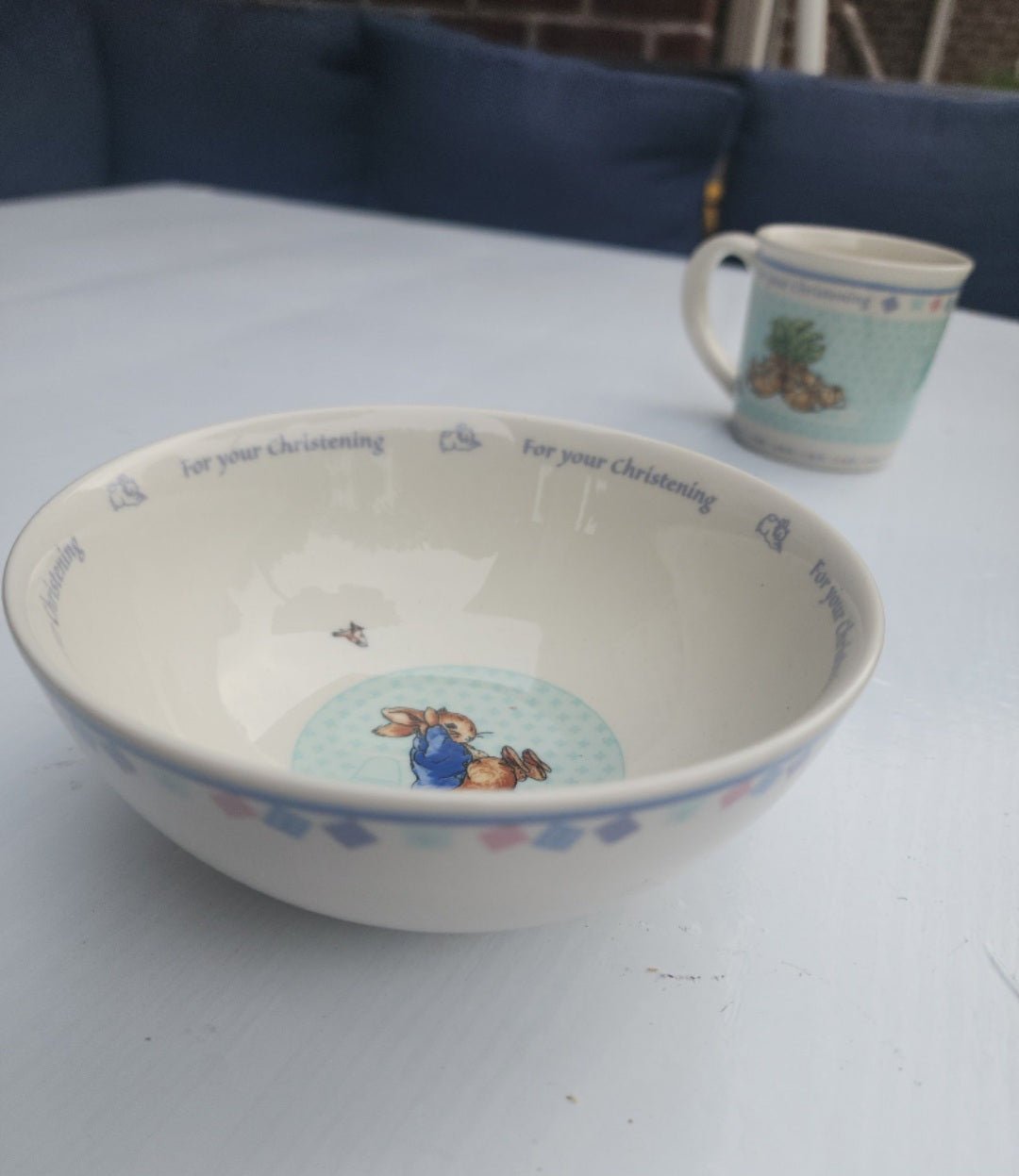 Vtg Wedgewood Peter Child's Rabbit Porcelain Bowl & Cup For your Christening - I Bought a Yard Sale