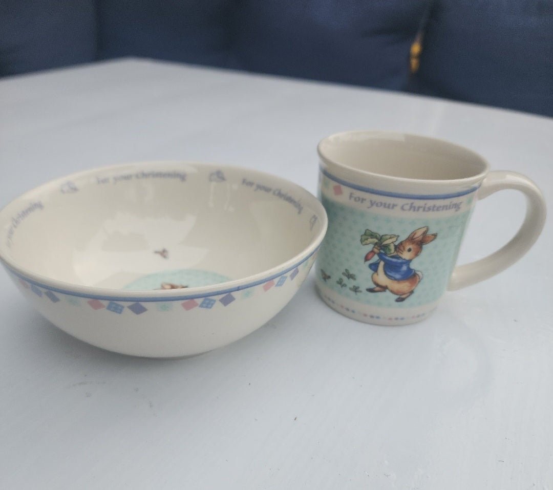 Vtg Wedgewood Peter Child's Rabbit Porcelain Bowl & Cup For your Christening - I Bought a Yard Sale