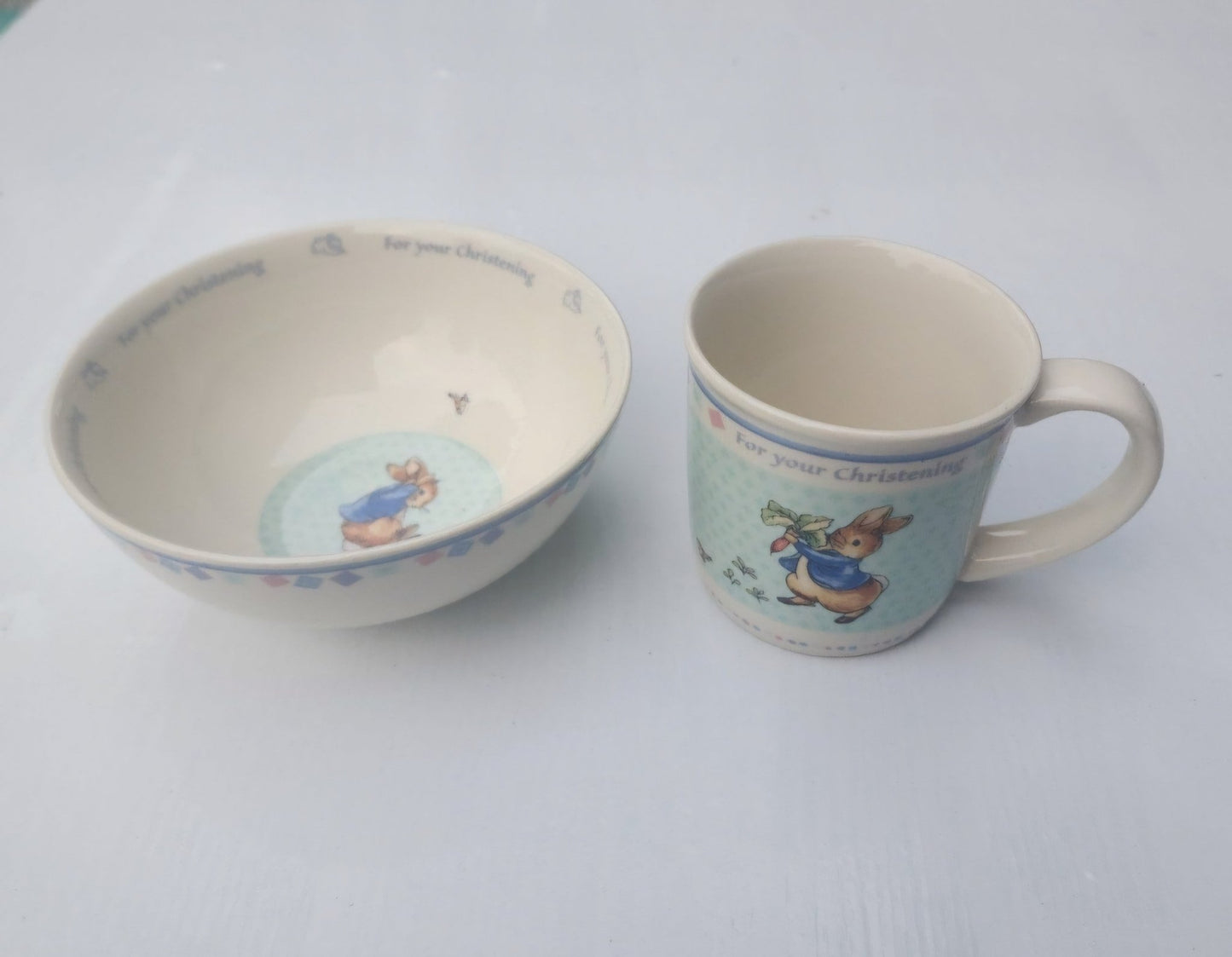 Vtg Wedgewood Peter Child's Rabbit Porcelain Bowl & Cup For your Christening - I Bought a Yard Sale