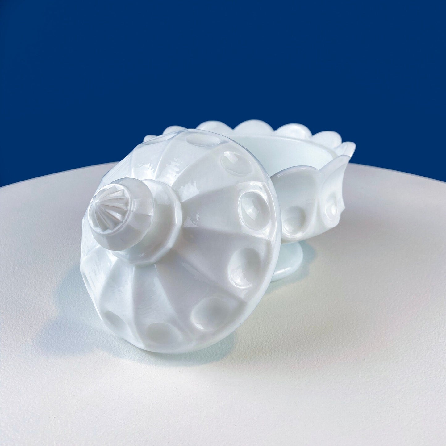 Westmoreland Milk Glass Candy Bowl with Lid. English Hobnail Cosmetic Jewelry Storage Dish for Dresser Bathroom. Dining Room Decor. - I Bought a Yard Sale