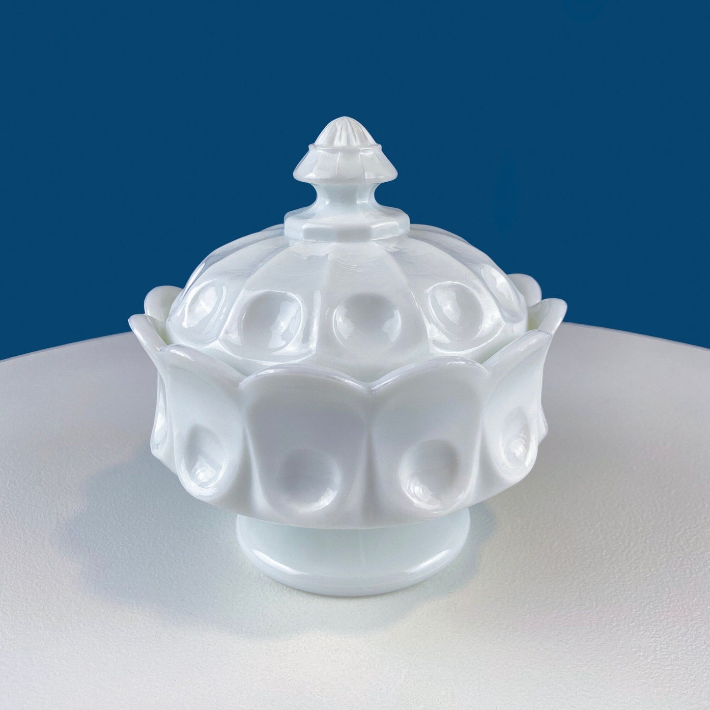 Westmoreland Milk Glass Candy Bowl with Lid. English Hobnail Cosmetic Jewelry Storage Dish for Dresser Bathroom. Dining Room Decor. - I Bought a Yard Sale