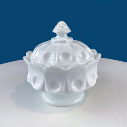 Westmoreland Milk Glass Candy Bowl with Lid. English Hobnail Cosmetic Jewelry Storage Dish for Dresser Bathroom. Dining Room Decor. - I Bought a Yard Sale