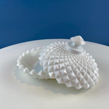 Westmoreland Milk Glass Candy Bowl with Lid. English Hobnail Cosmetic Jewelry Storage Dish for Dresser Bathroom. Dining Room Decor. - I Bought a Yard Sale