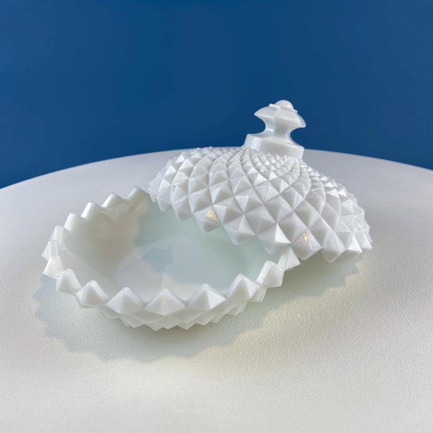 Westmoreland Milk Glass Candy Bowl with Lid. English Hobnail Cosmetic Jewelry Storage Dish for Dresser Bathroom. Dining Room Decor. - I Bought a Yard Sale