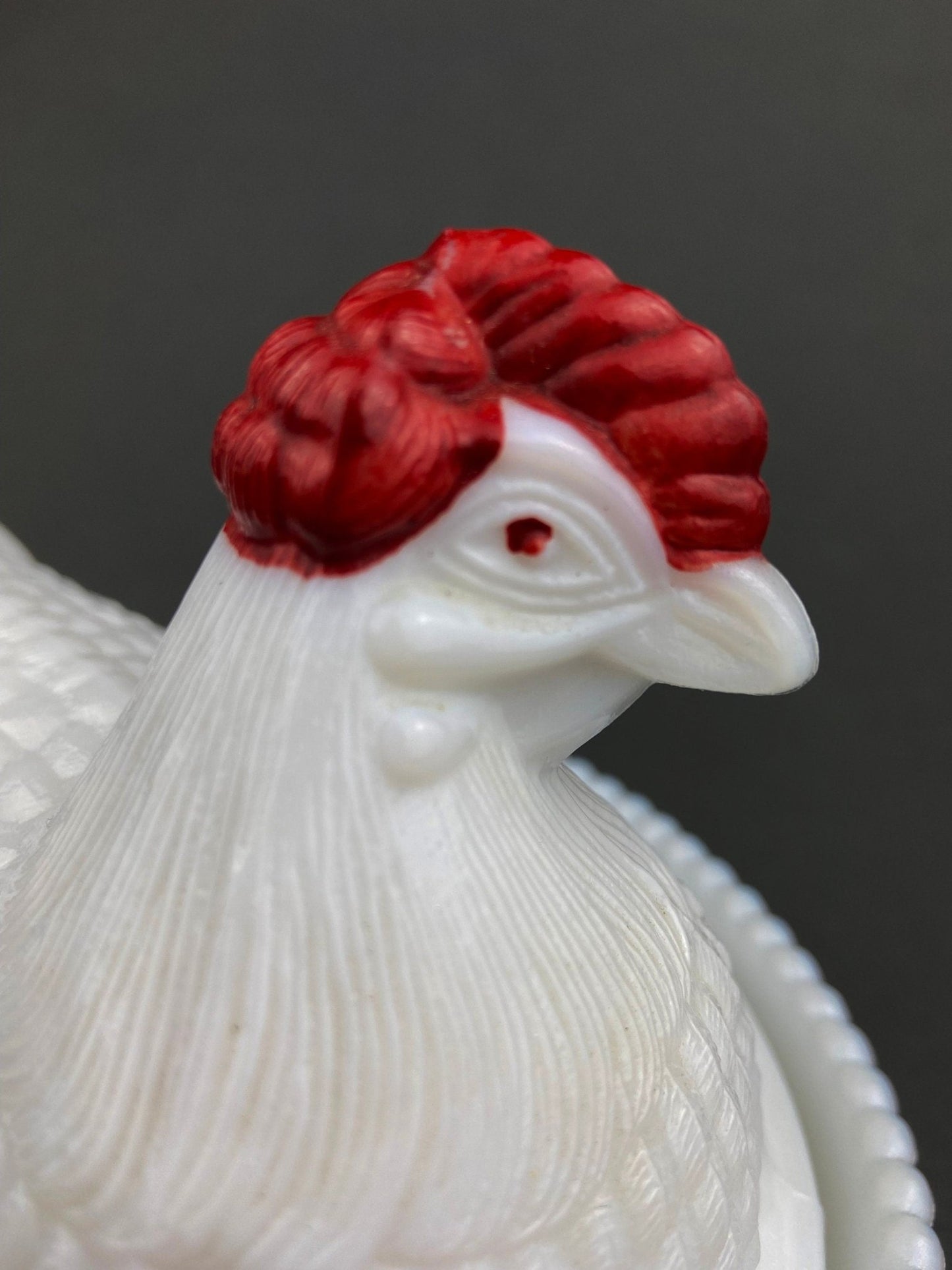 Westmoreland Milk Glass Covered Bowl Shaped Like Rooster on Nest. White Rooster with Red Comb. Lidded Butter Serving Dish. Modern Farmhouse. - I Bought a Yard Sale