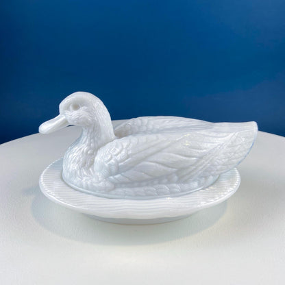 Westmoreland Milk Glass Duck Dish. Vintage Duck Butter or Serving Dish. White Bird Bowl with Cover. Modern Farmhouse. French Country. - I Bought a Yard Sale