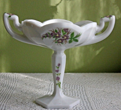 Westmoreland Milk Glass Footed Bowl with Handles. Milk Glass Compote with Hand Painted Floral Pattern. - I Bought a Yard Sale
