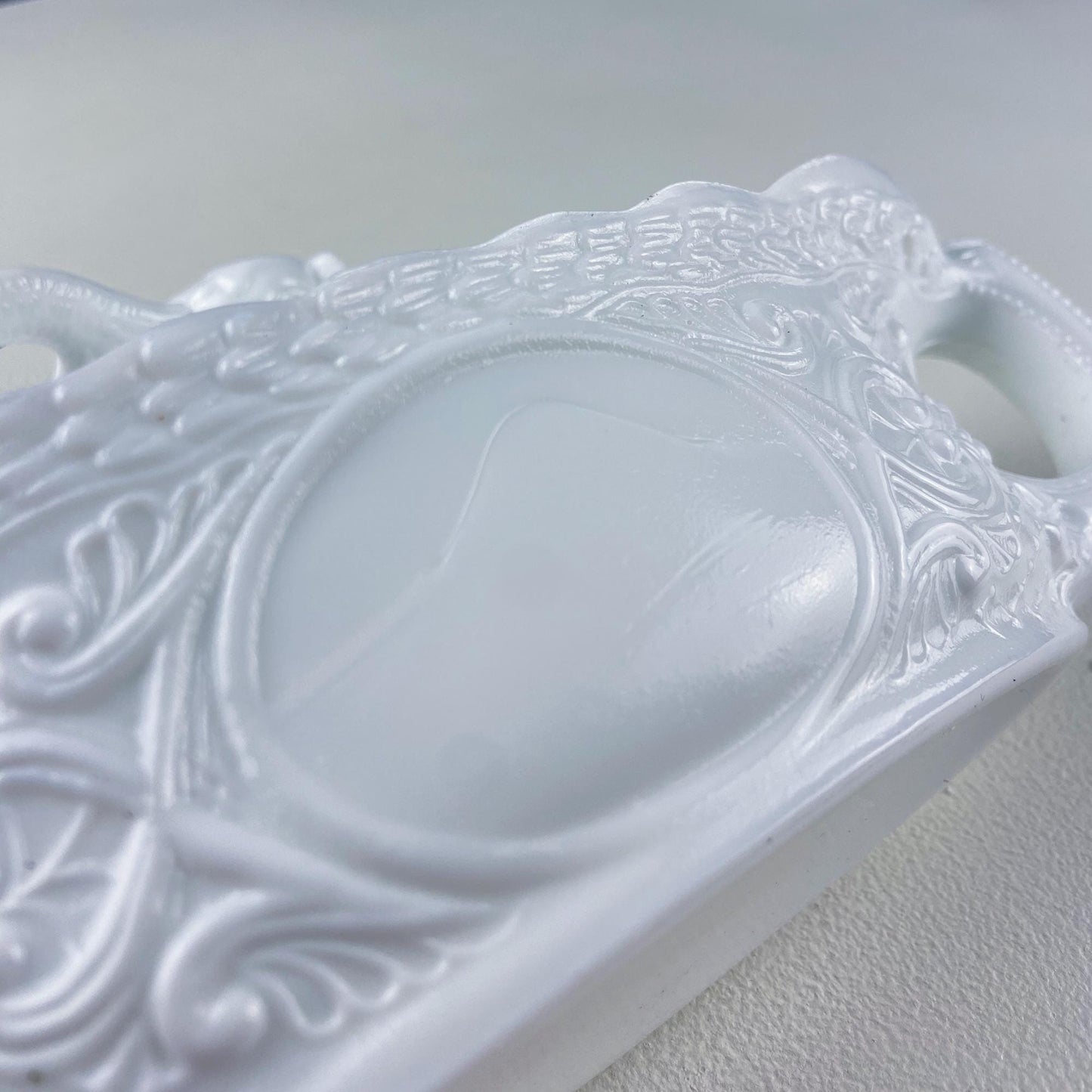 Westmoreland Milk Glass Lidded Serving Trinket Bowl with Dolphin and Celtic Motifs. White Covered Dish Storage Container for Bath Products. - I Bought a Yard Sale