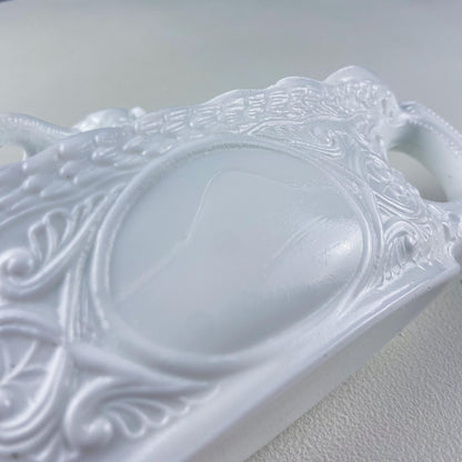 Westmoreland Milk Glass Lidded Serving Trinket Bowl with Dolphin and Celtic Motifs. White Covered Dish Storage Container for Bath Products. - I Bought a Yard Sale