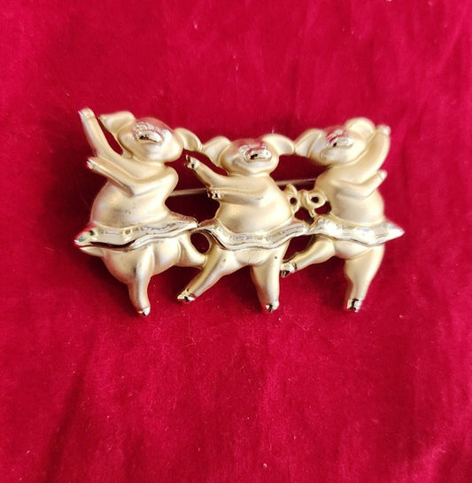 Whimsical Dancing Pigs Pin! This charming gold - tone brooch - I Bought a Yard Sale