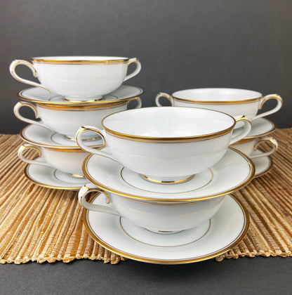 White China Cups and Saucers: Gold Embossed Band, Set of 5 - I Bought a Yard Sale