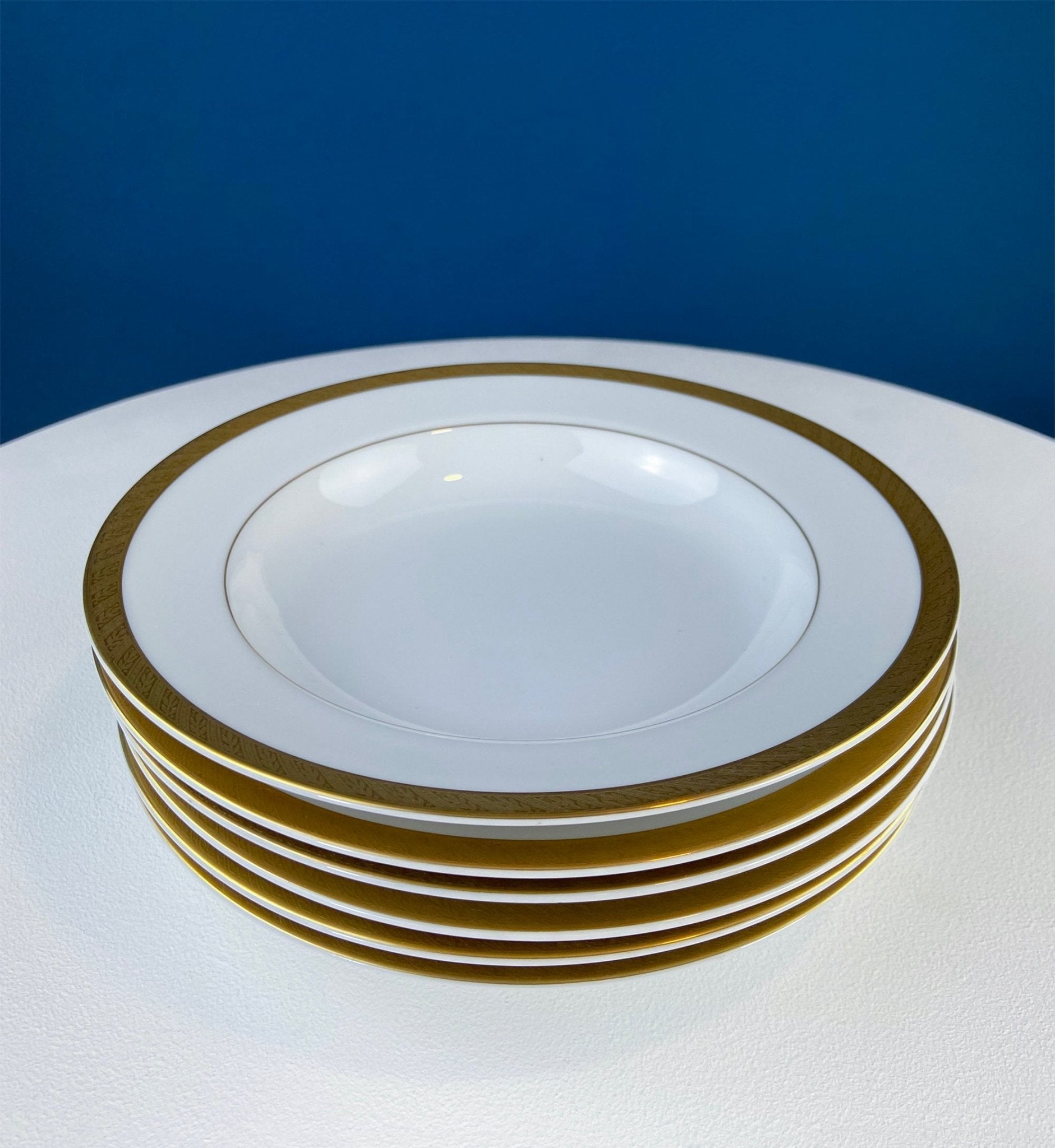 White & Gold Dish Set. Wedding Band China. Sango Spun Gold. Dinner, Salad or Dessert, Soup Plates, Sugar Bowl, Serving Dishes. - I Bought a Yard Sale