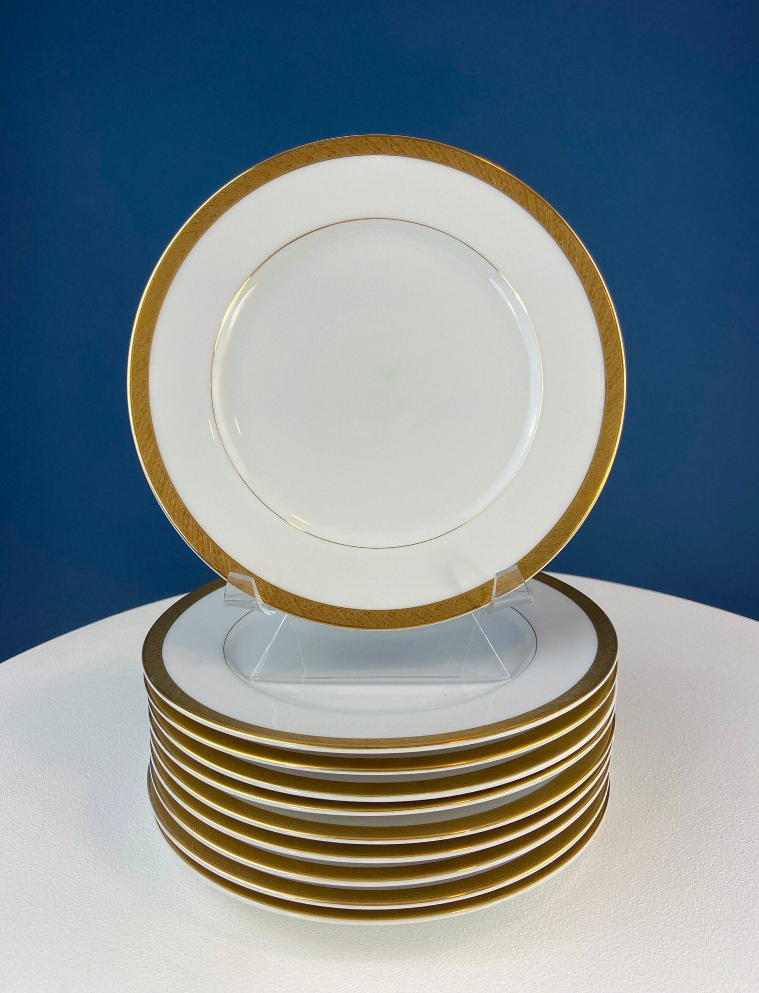 White & Gold Dish Set. Wedding Band China. Sango Spun Gold. Dinner, Salad or Dessert, Soup Plates, Sugar Bowl, Serving Dishes. - I Bought a Yard Sale